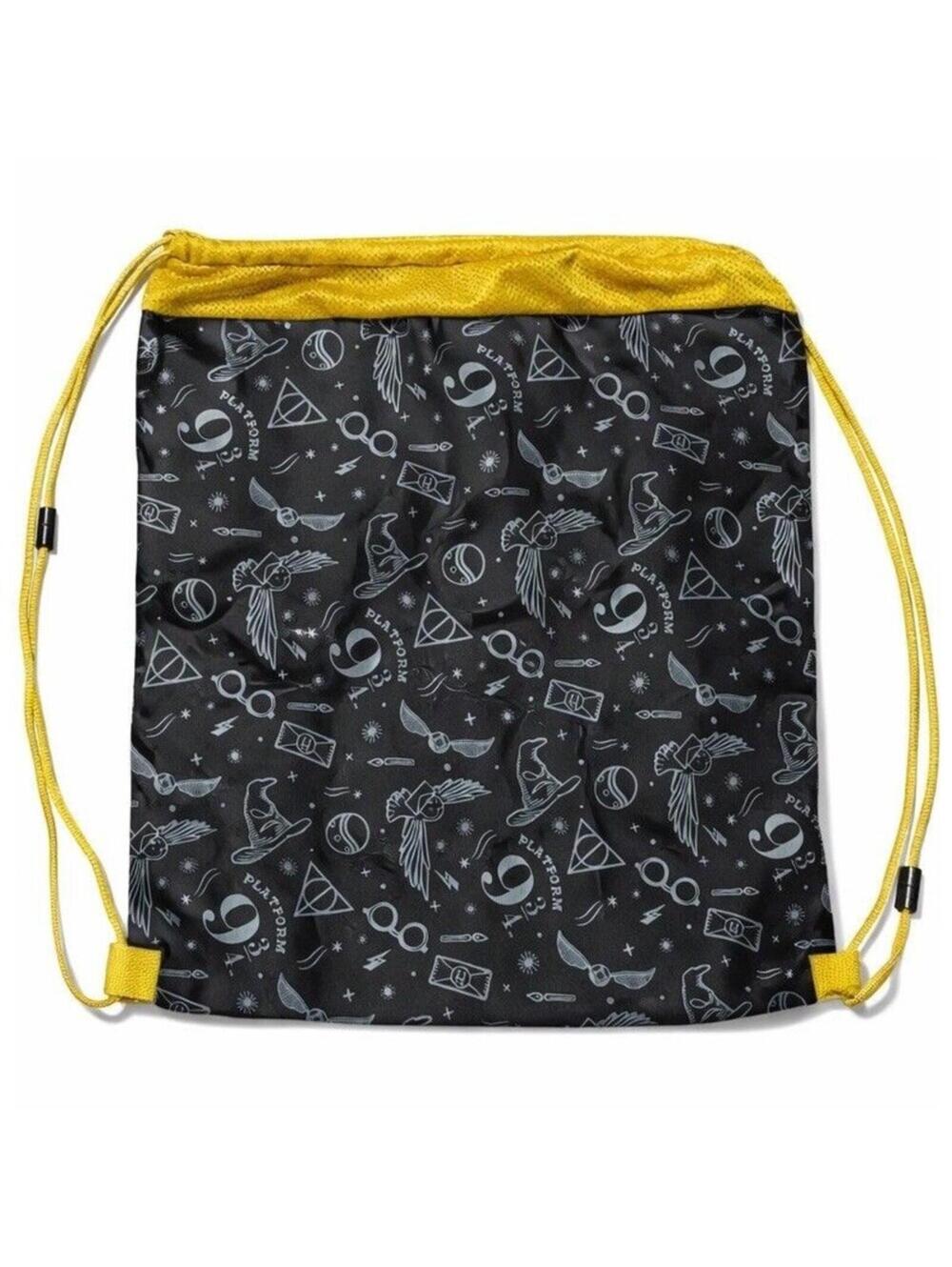 Harry Potter Build-A-Bear Drawstring Backpack Black Gold Preowned - Picture 2 of 2